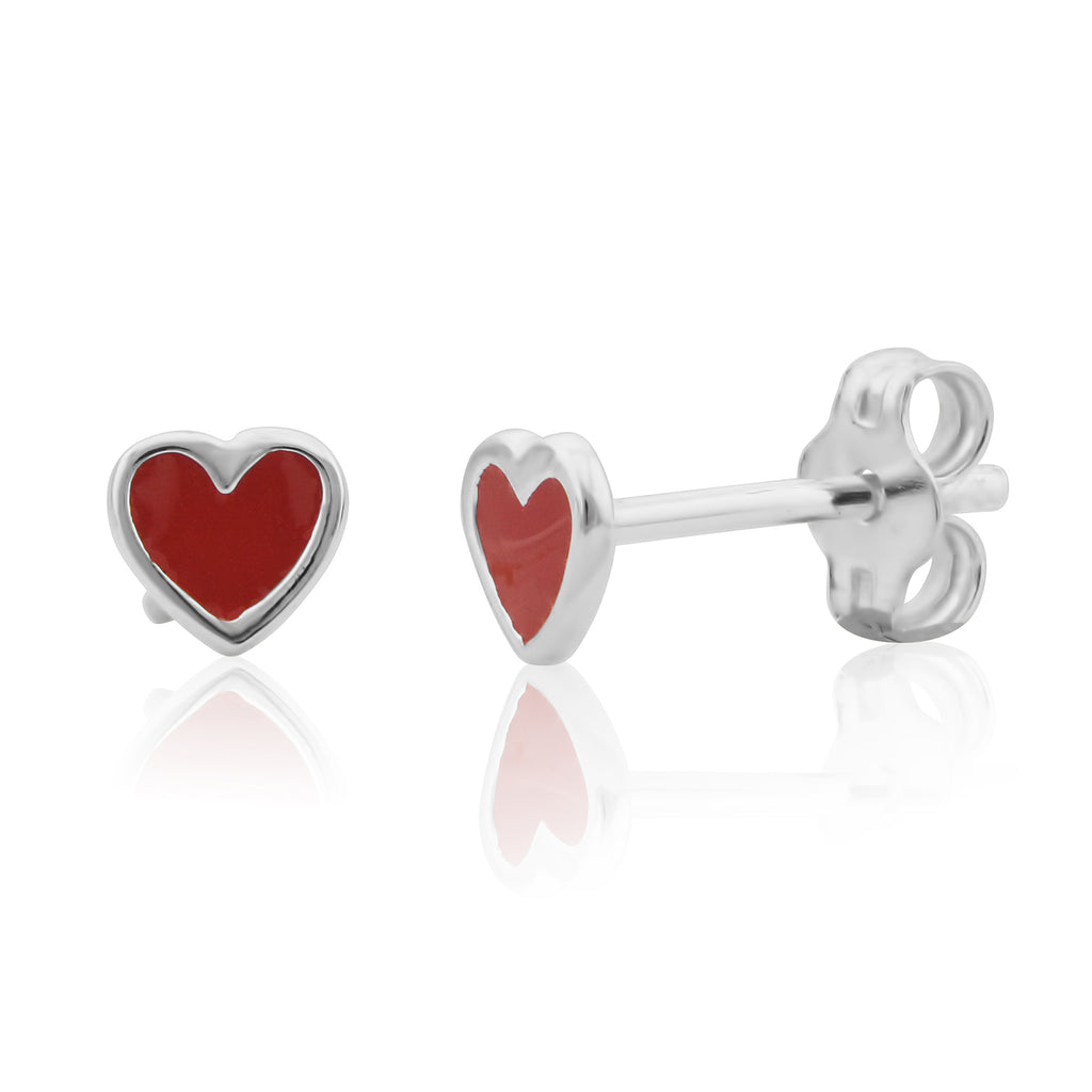 Sterling Silver Small Red Heart Stud Earrings 8mm