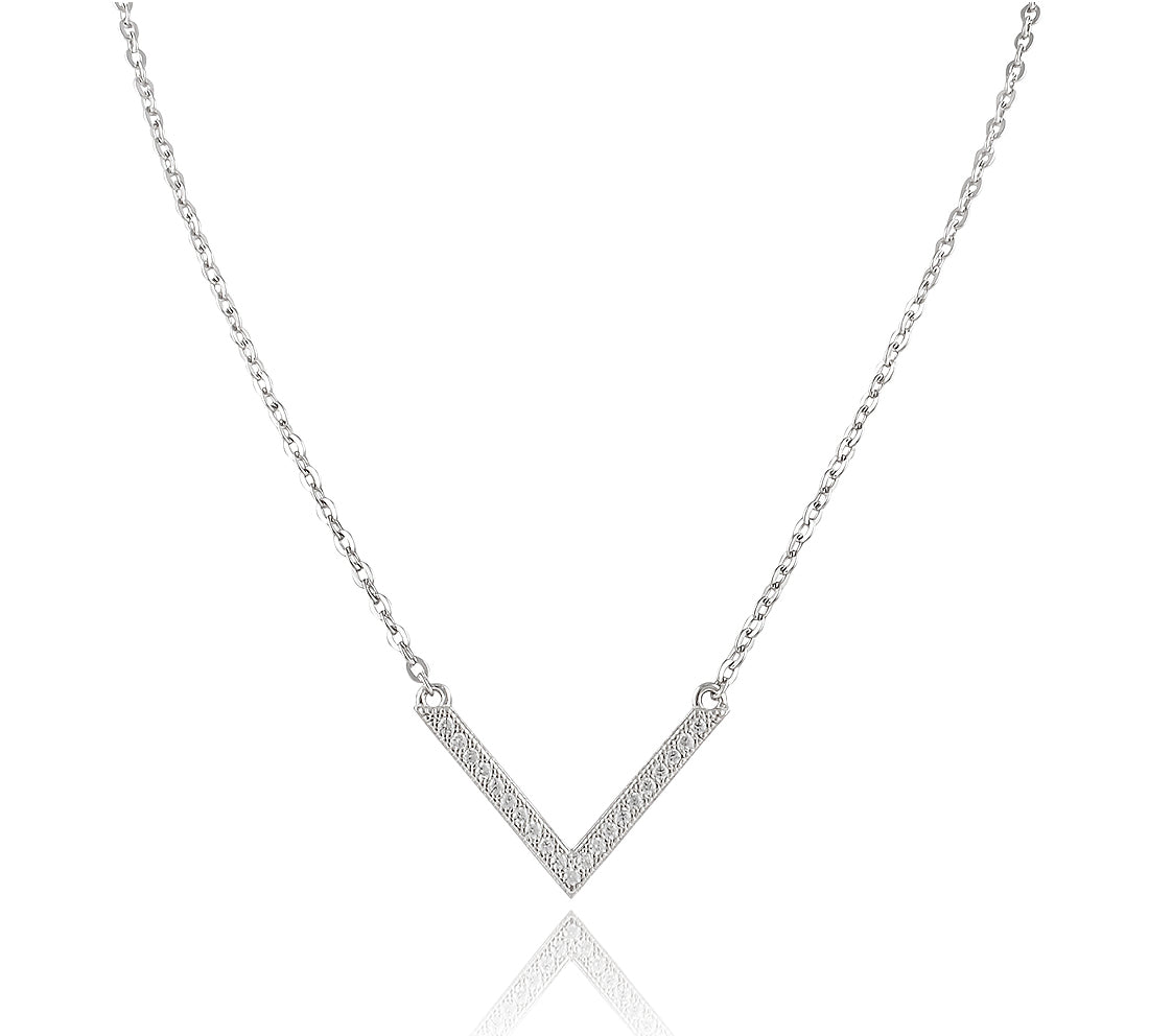 Sterling Silver Cz Chevron V Necklace