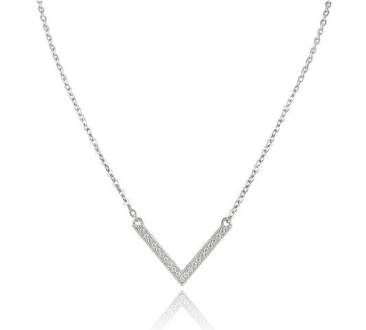 Sterling Silver Cz Chevron V Necklace