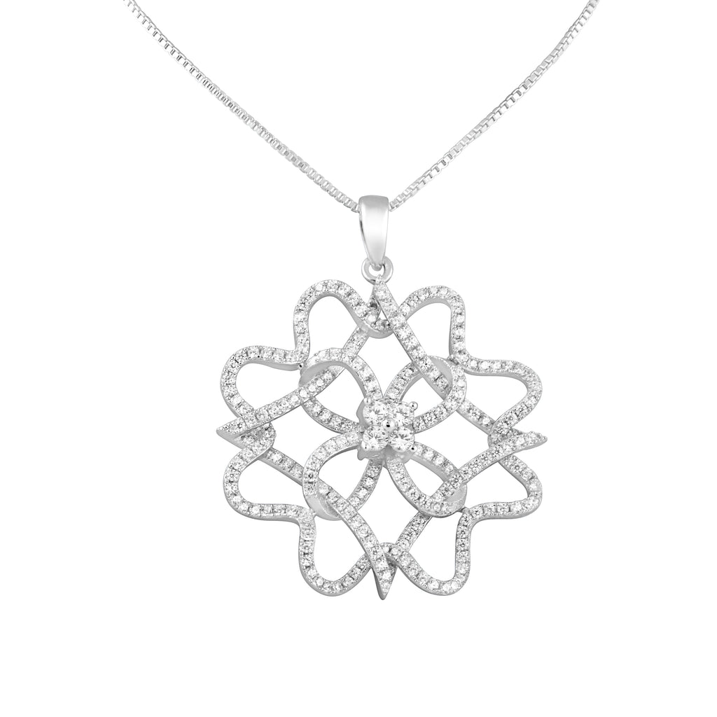 Sterling Silver Cz Filigree Rose Flower Necklace 18"
