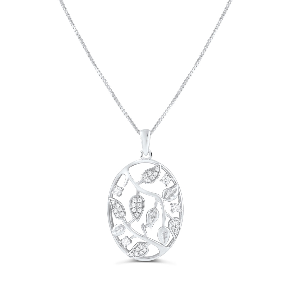 Rhodium Plated Sterling Silver Womens Cz Filigree Ivy Vine Pendant Necklace
