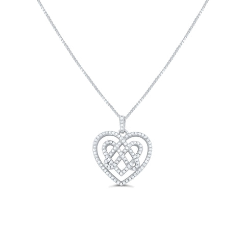 Sterling Silver Cz Celtic Knot Heart Necklace 18"