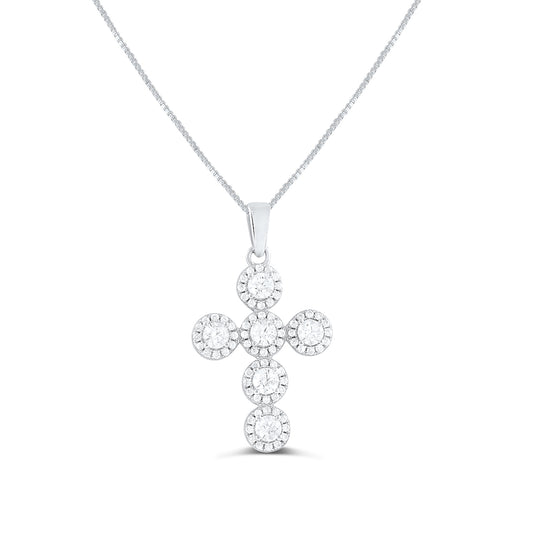 Sterling Silver Cz Fancy Cross Necklace 18"