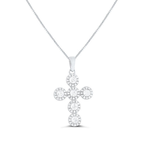 Sterling Silver Cz Fancy Cross Necklace 18"