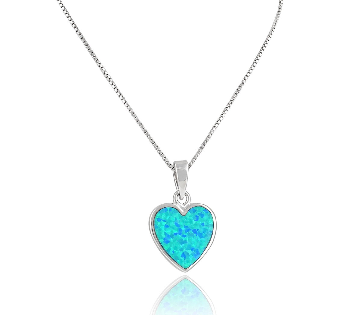 Sterling Silver Created Blue Opal Heart Necklace