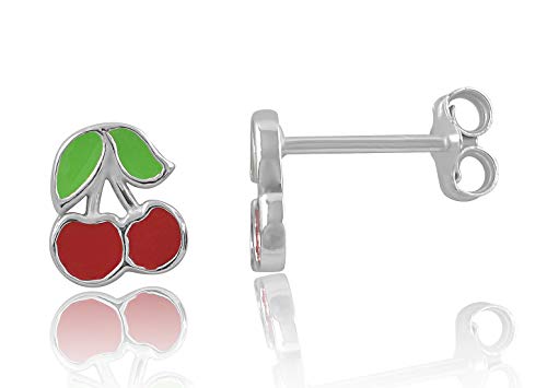 Sterling Silver Womens Dainty Lucky Cherry Stud Earrings - 8mm