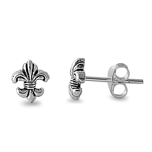 Sterling Silver Fleur De Lis Stud Earrings - 7mm