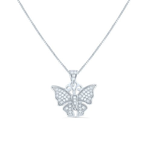Sterling Silver Cz Butterfly Necklace 18"