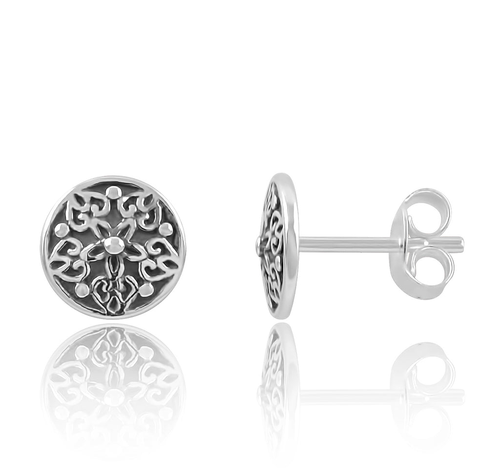 Sterling Silver Boho Filigree Star and Hearts Stud Earrings
