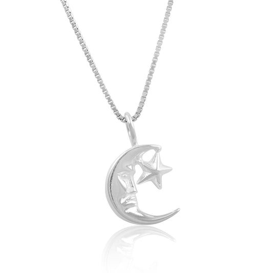 Sterling Silver Crescent Moon & Star Necklace