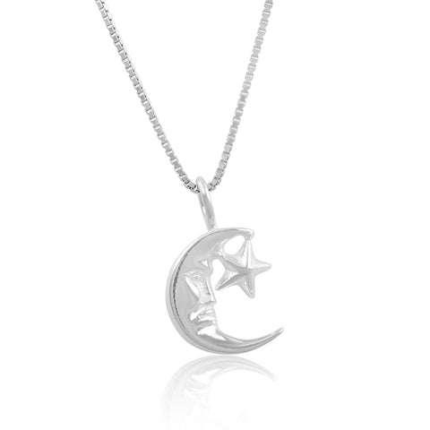 Sterling Silver Crescent Moon & Star Necklace