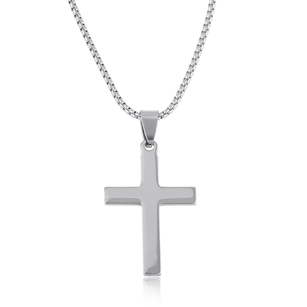 Hypoallergenic Stainless Steel Unisex Traditional Cross Necklace - Round 2.5mm Box Chain, 30 Inch Length