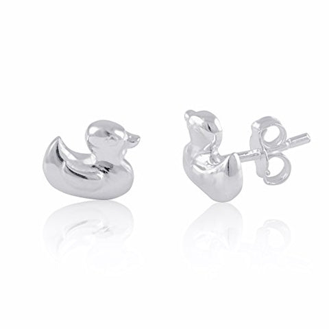 Sterling Silver Womens Dainty Duck Stud Earrings - 7mm