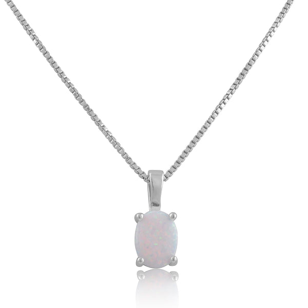 Sterling Silver Oval Created White Opal Necklace 18"