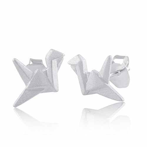 Sterling Silver Womens Dainty Origami Crane Bird Stud Earrings