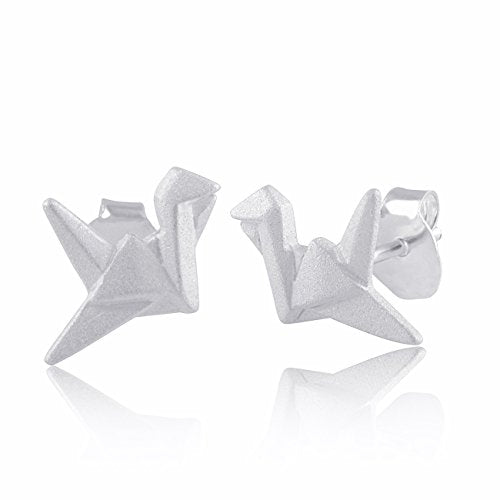 Sterling Silver Origami Crane Bird Stud Earrings