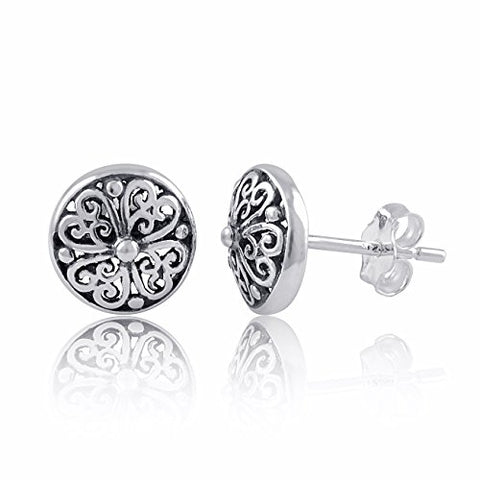 Sterling Silver Filigree Boho Clover Stud Earrings