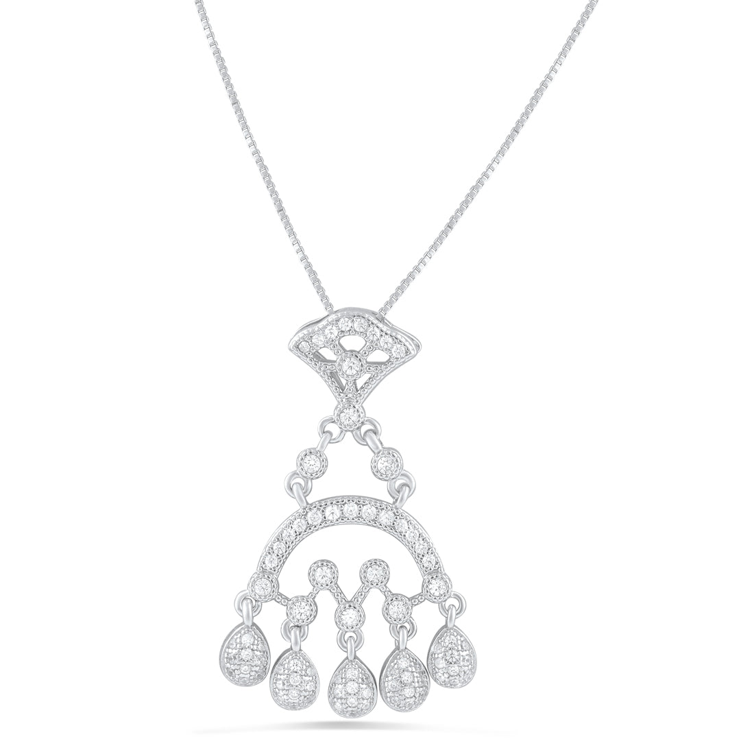 Sterling Silver Cz Antique Style Chandelier Necklace 18"