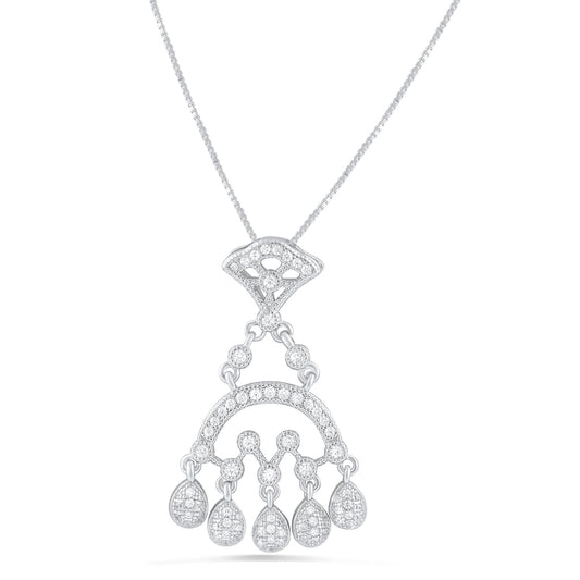 Sterling Silver Cz Antique Style Chandelier Necklace 18"