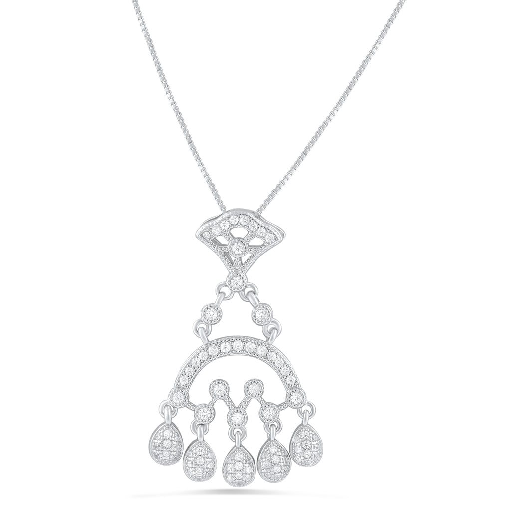 Sterling Silver Cz Antique Style Chandelier Necklace 18"