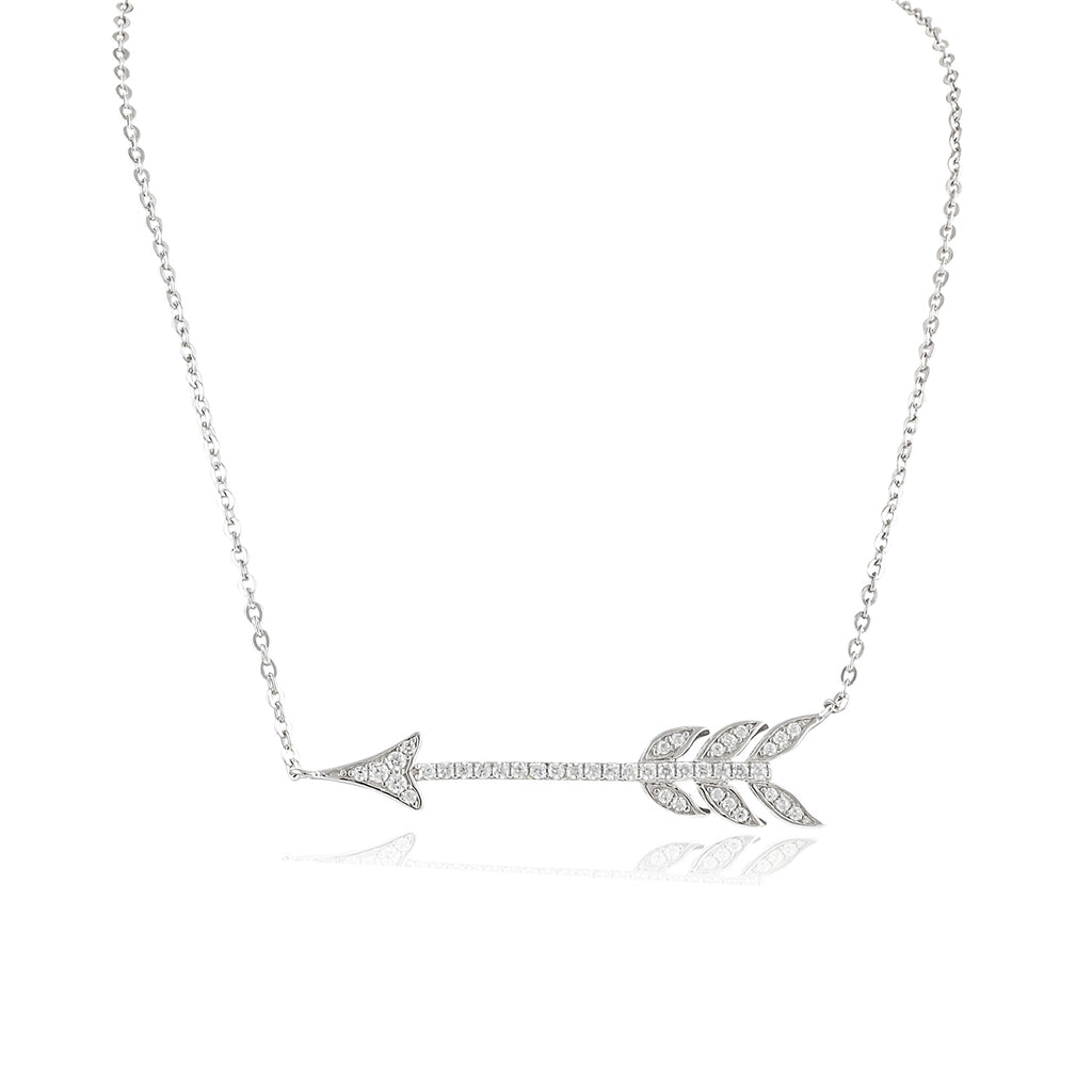 Sterling Silver Cz Sideways Arrow Necklace 18"