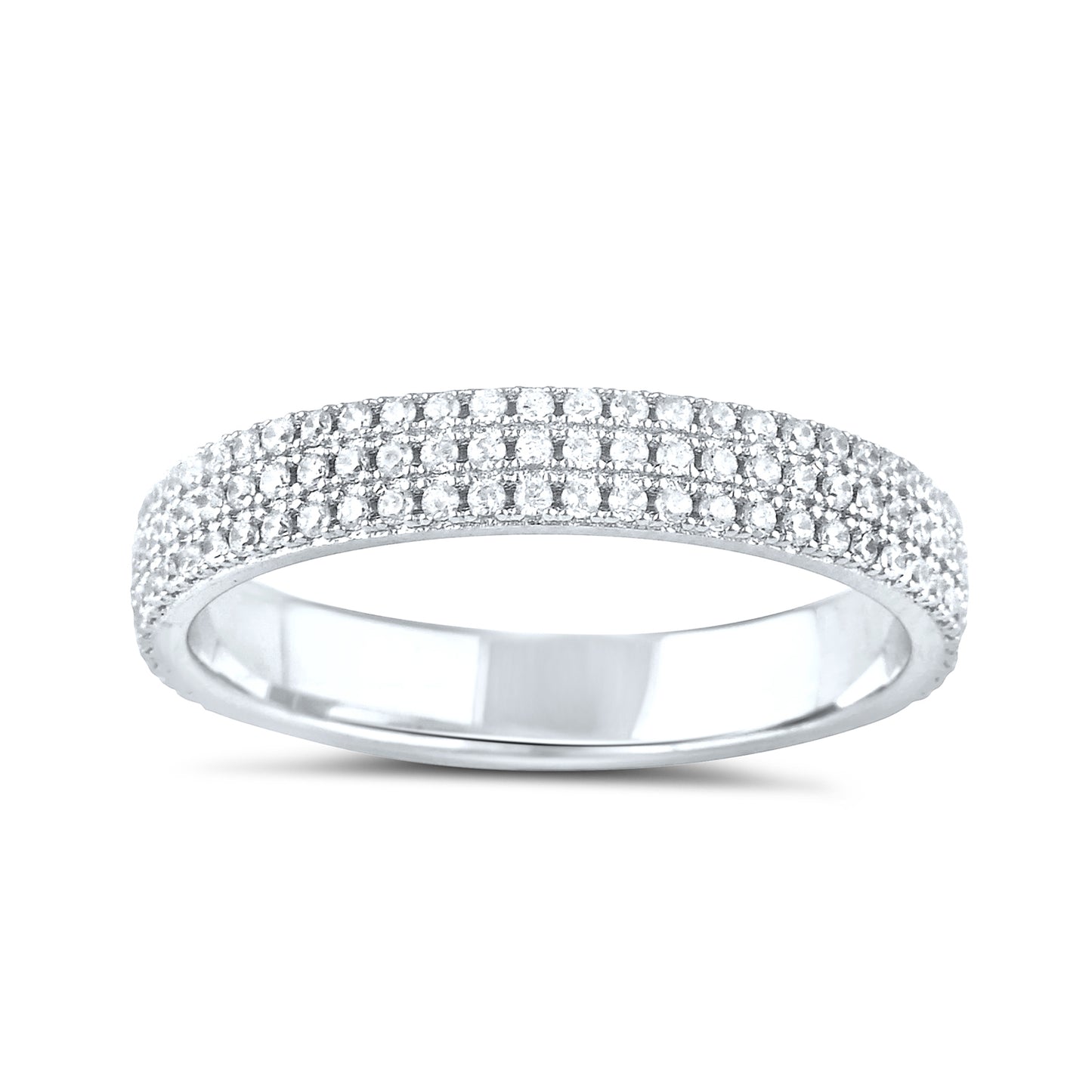 White Gold Over Sterling Silver Womens Wide 3 Row CZ Eternity Band Ring