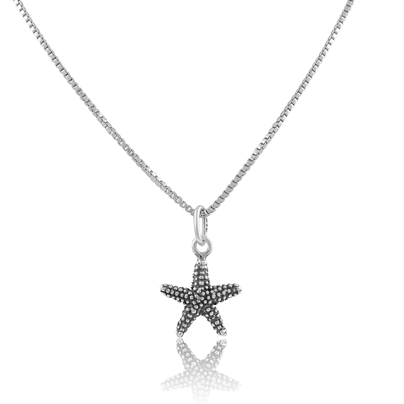 Sterling Silver Womens Dainty Nautical Starfish Charm Necklace