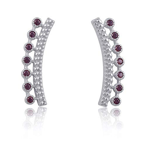 Sterling Silver Red Cz Double Row Ear Crawler Stud Earrings