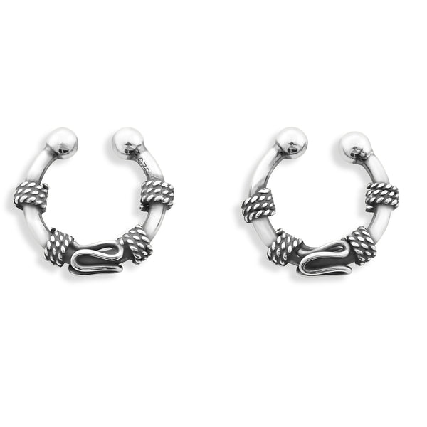 Sterling Silver Bali Faux Septum Nose Ring, Non-Piercing Clip-On Septum Hoop