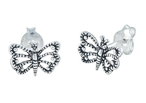 Sterling Silver Filigree Butterfly Stud Earrings - 7mm