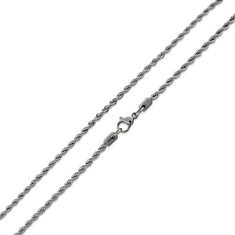 Hypoallergenic Stainless Steel Rope Chain Necklace - 2.4mm Thickness (Available in 16" - 36" Lengths)
