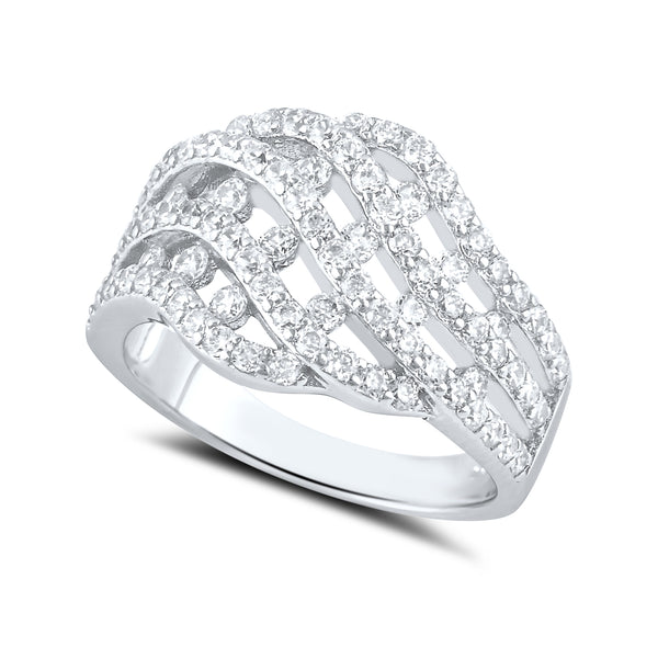 Sterling Silver Woven Braid Simulated Diamond Ring