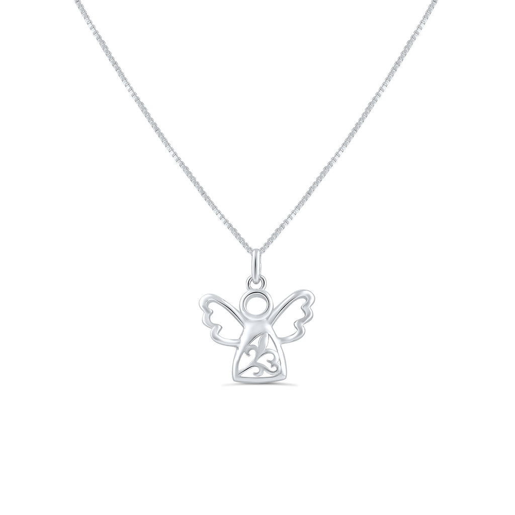 Sterling Silver Cz Angel Necklace 18"