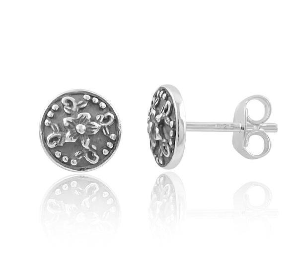 Sterling Silver Boho filigree Flower Stud Earrings