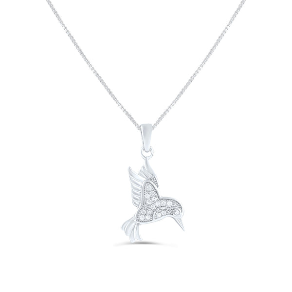 Sterling Silver Cz Hummingbird Necklace 18"