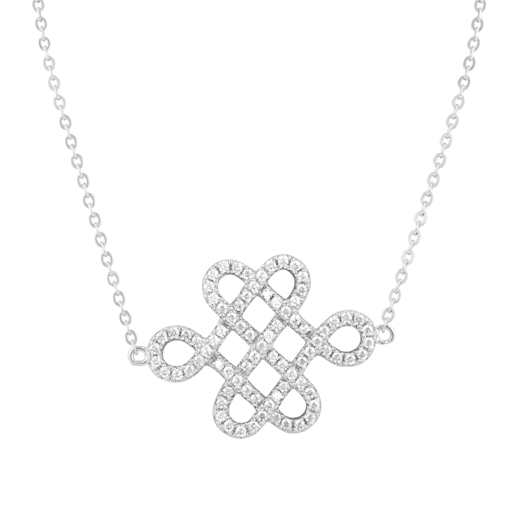 Sterling Silver Simulated Diamond Love Knot Necklace 18"