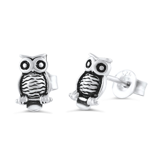 Sterling Silver Owl Stud Earrings - 8mm