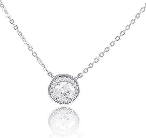 Sterling Silver Round Cz Solitaire Necklace