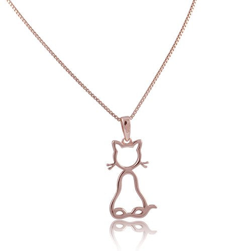 Rose Gold Tone Sterling Silver Kitty Cat Necklace 18"