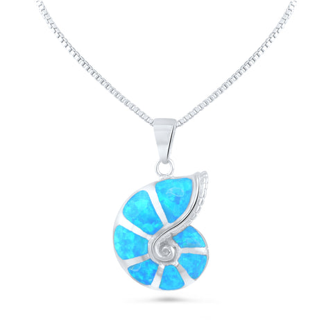 Sterling Silver Created Blue Opal Shell Necklace (18" chain included)