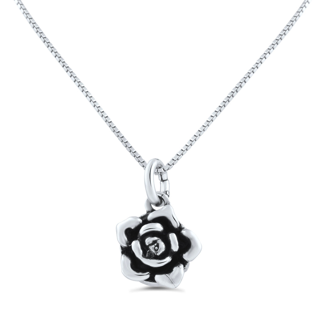 Sterling Silver Double Sided Rose Flower Necklace (18" chain included)