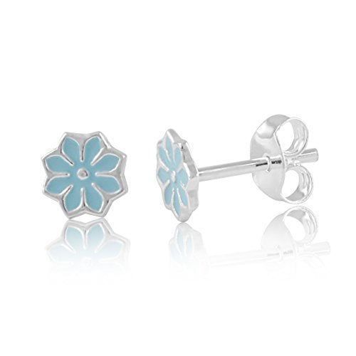 Sterling Silver Ladies Small Blue Hindu Lotus Flower Stud Earrings