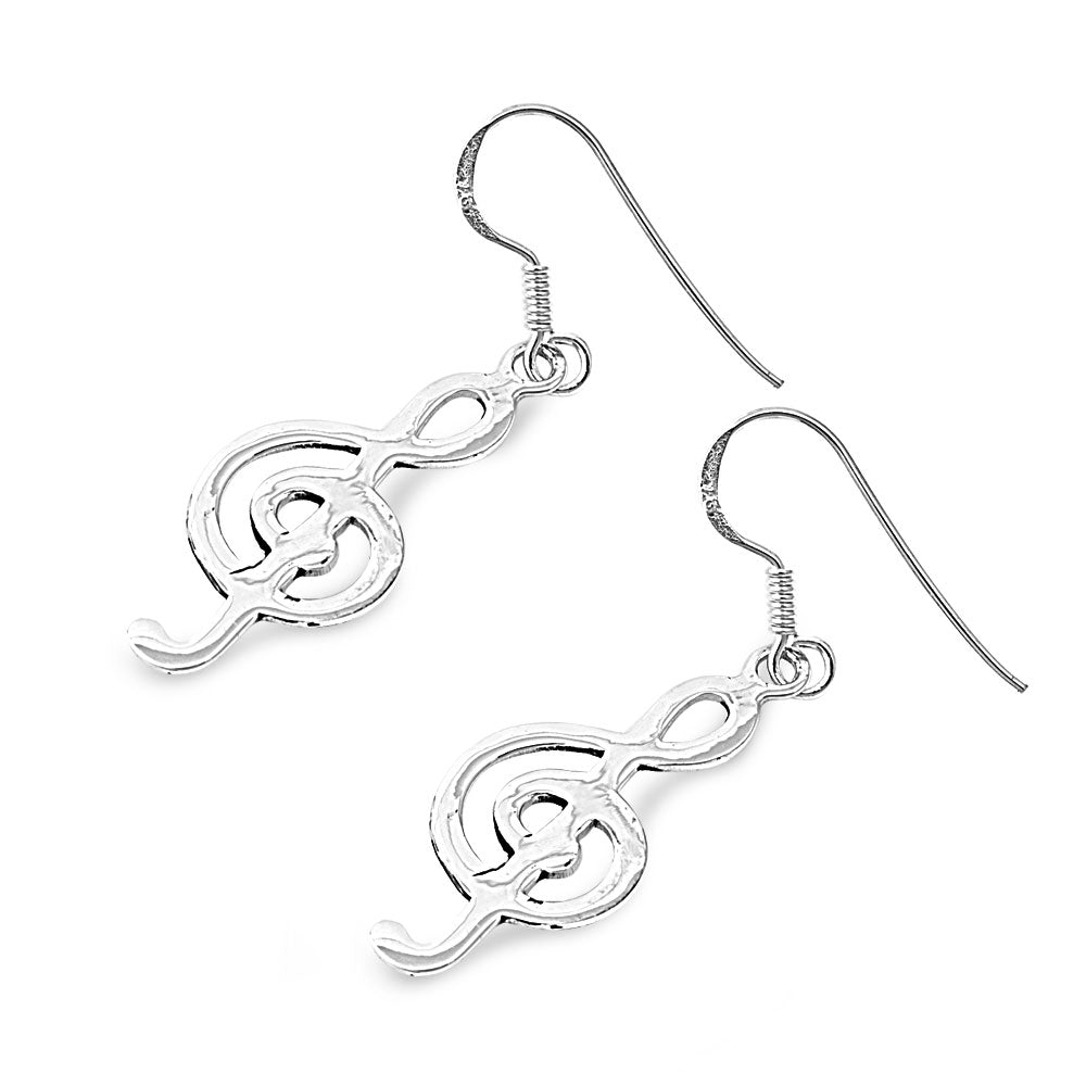 Sterling Silver G Clef Musical Note Dangle Earrings - 27mm