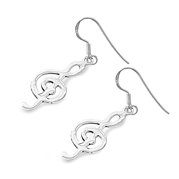 Sterling Silver G Clef Musical Note Dangle Earrings - 27mm