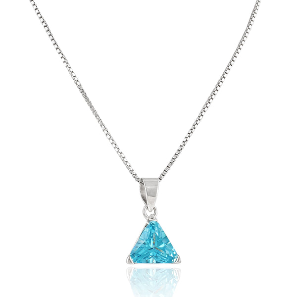 Sterling Silver Triangle Blue Cz Solitaire Necklace