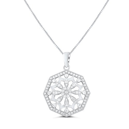 Sterling Silver Cz filigree Flower of Life Necklace 18"