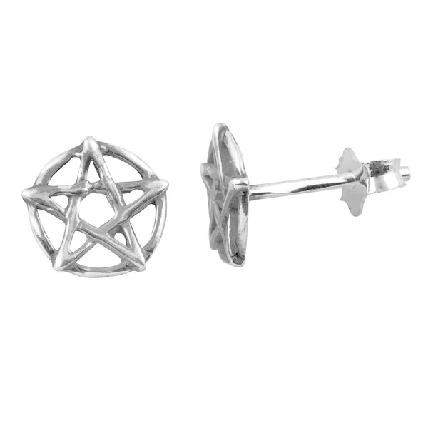 Sterling Silver Oxidized Pentagram Stud Earrings