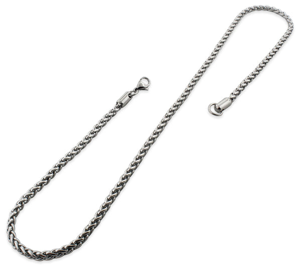 Hypoallergenic Unisex Stainless Steel Spiga Wheat Chain Necklace - 4.0MM  20" - 30" Length