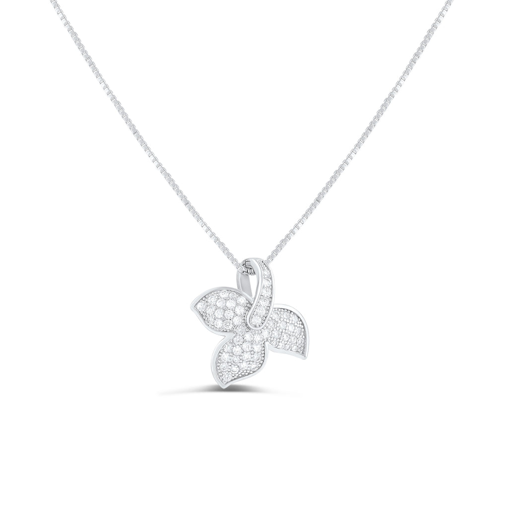 Sterling Silver Cz Ivy Leaf Charm Necklace 18"
