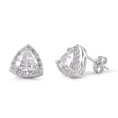 Sterling Silver Trillion Simulated Diamond Halo Stud Earrings - 9mm